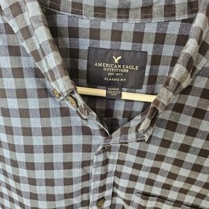 American Eagle Outfitters Blue and Brown Dress Shirt Classic Style